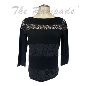 Ann Taylor Black Lace Blouse Size Petite Medium